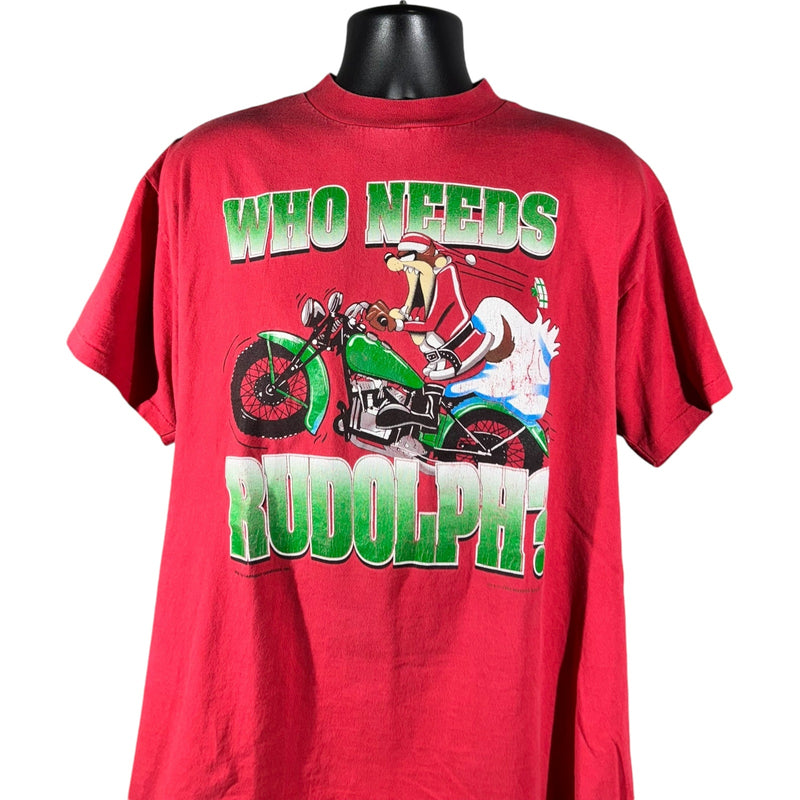 Vintage Looney Tunes Taz "Who Needs Rudolph" Christmas Tee