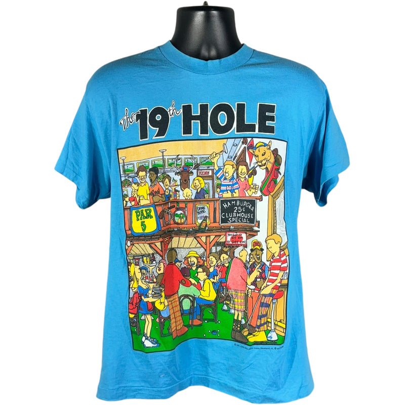 Vintage The 19th Hole Bar And Grill Cartoon Souvenir Tee