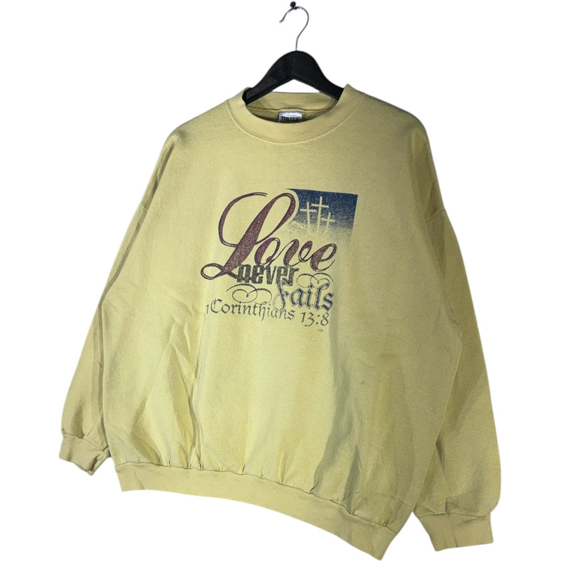 Vintage Love Never Fails 1 Corinthians 13:8 Crewneck