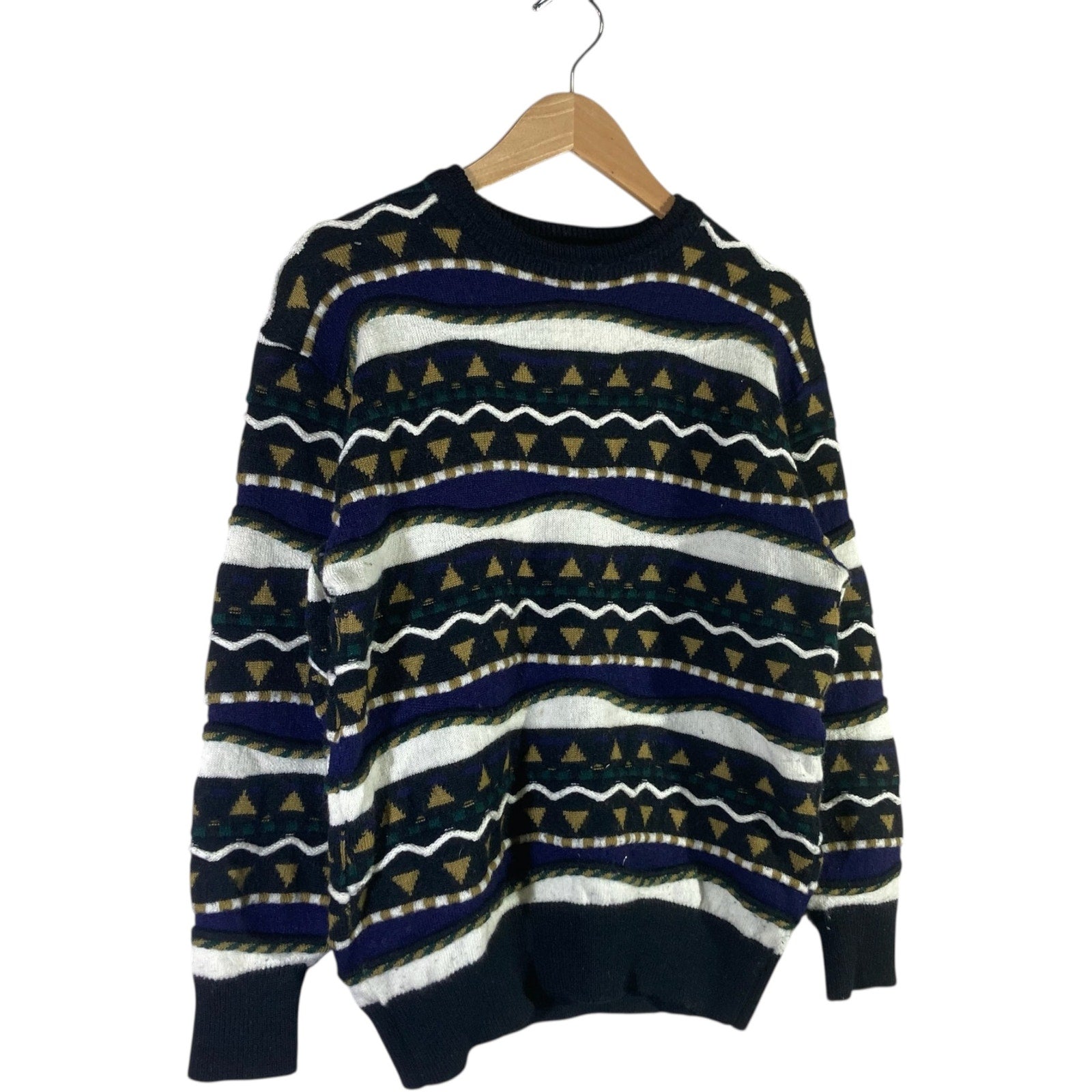 Vintage Abstract Striped 3D Knitted Sweater