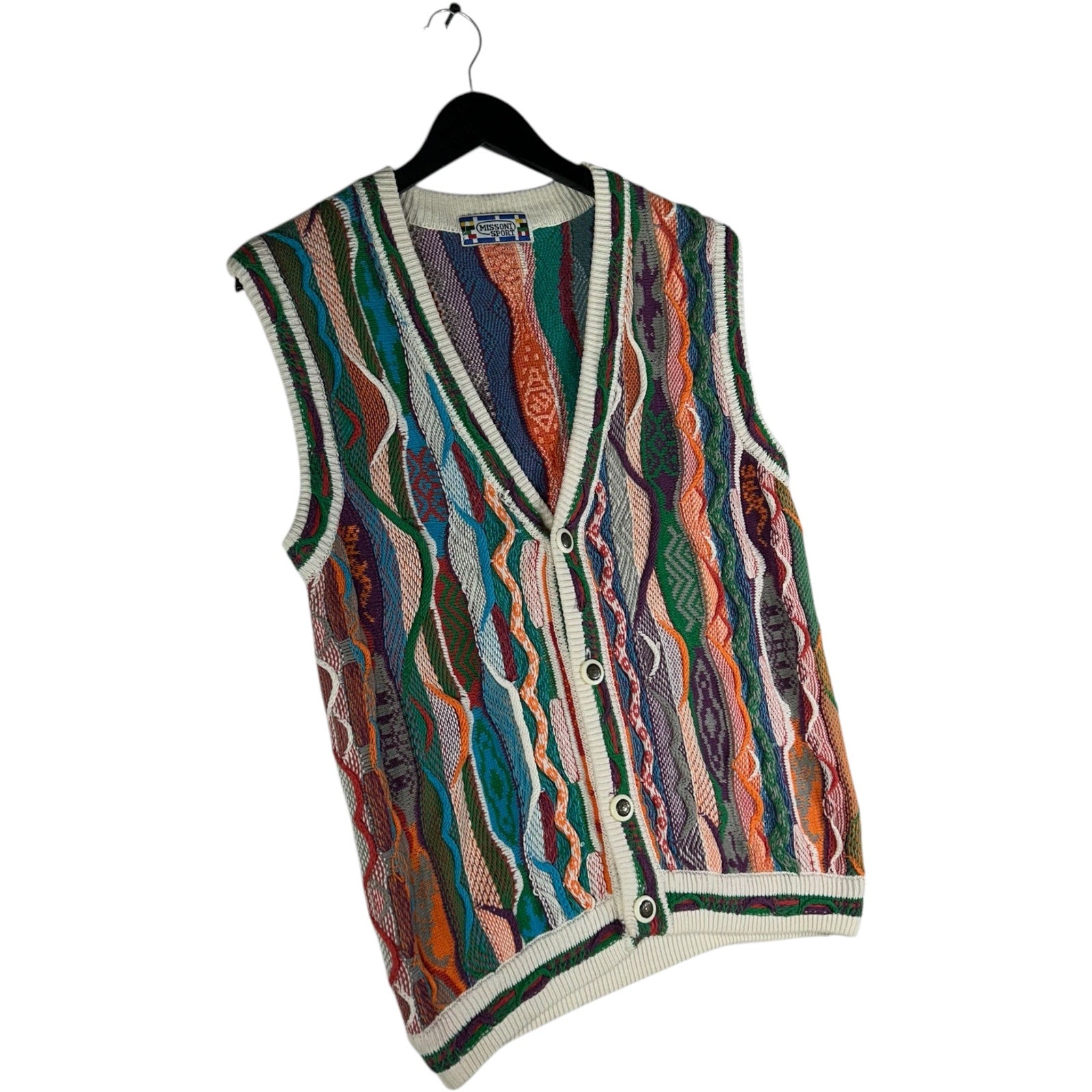 Vintage Missoni Sport 3D Knit Button Up Sweater Vest