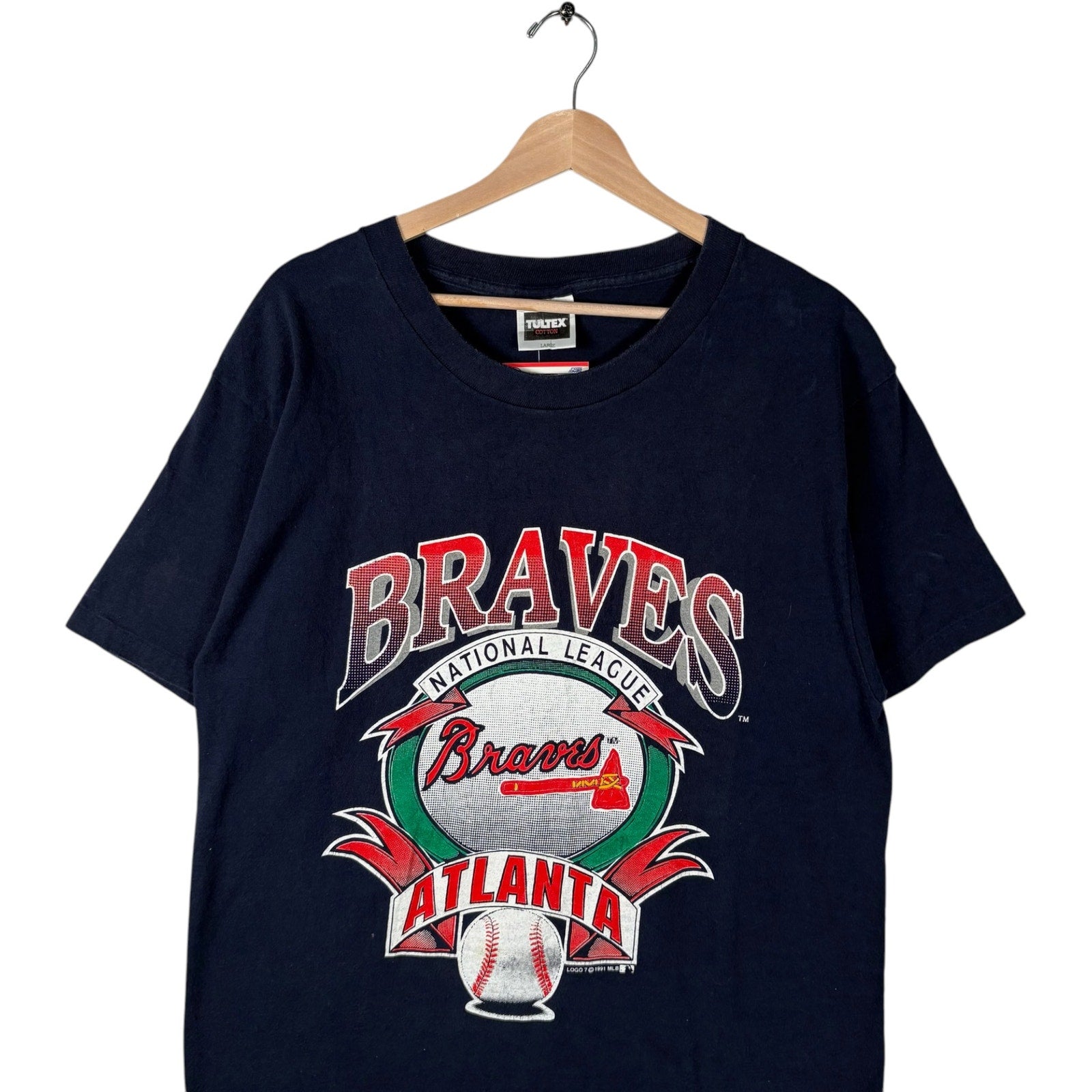 Vintage Logo 7 Atlanta Braves Spellout Logo MLB Tee 1991