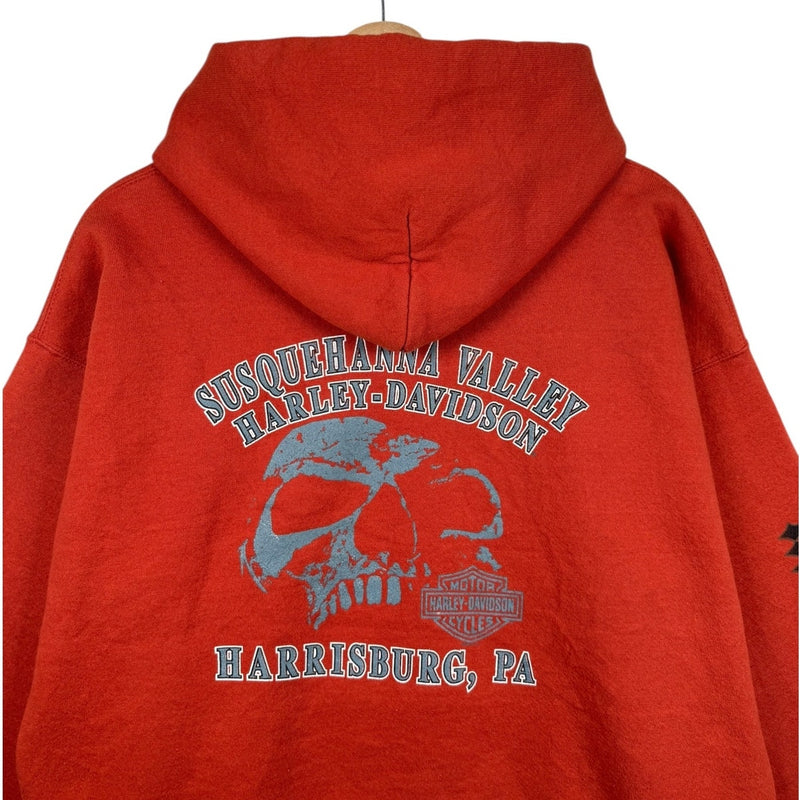 Vintage Harley Davidson Skull Graphic Hoodie