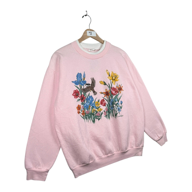 Vintage Floral Bird Graphic Print Crewneck