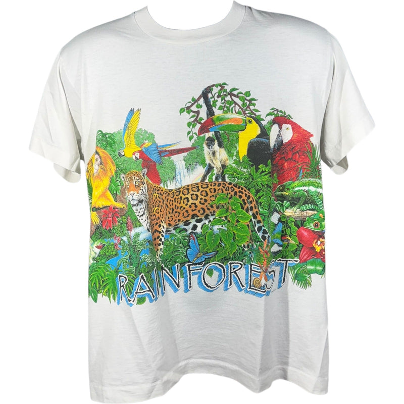 Vintage Rainforest Exotic Animals Wrap Around Nature Tee 90s