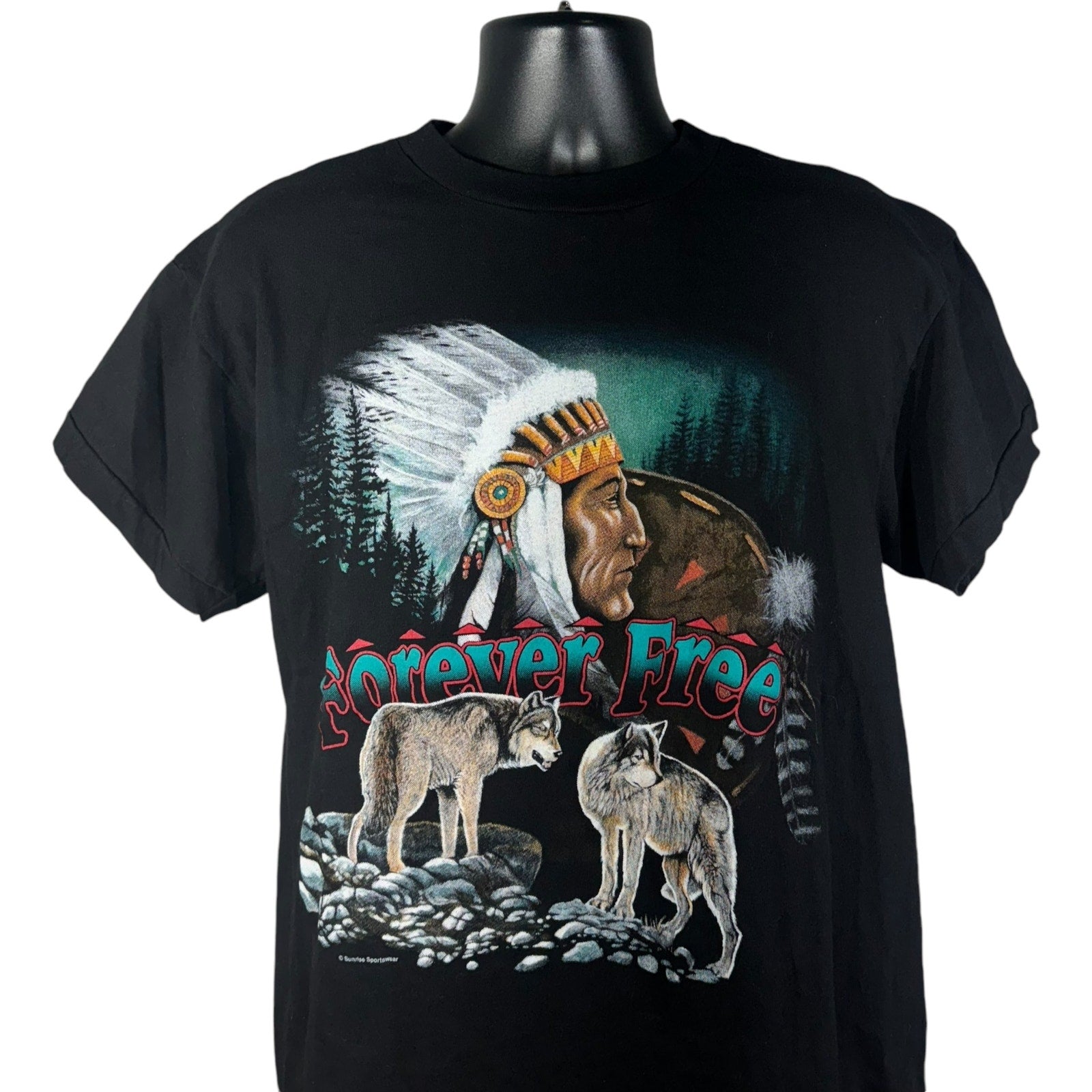 Vintage "Forever Free" Native American Wolves Nature Tee 90s