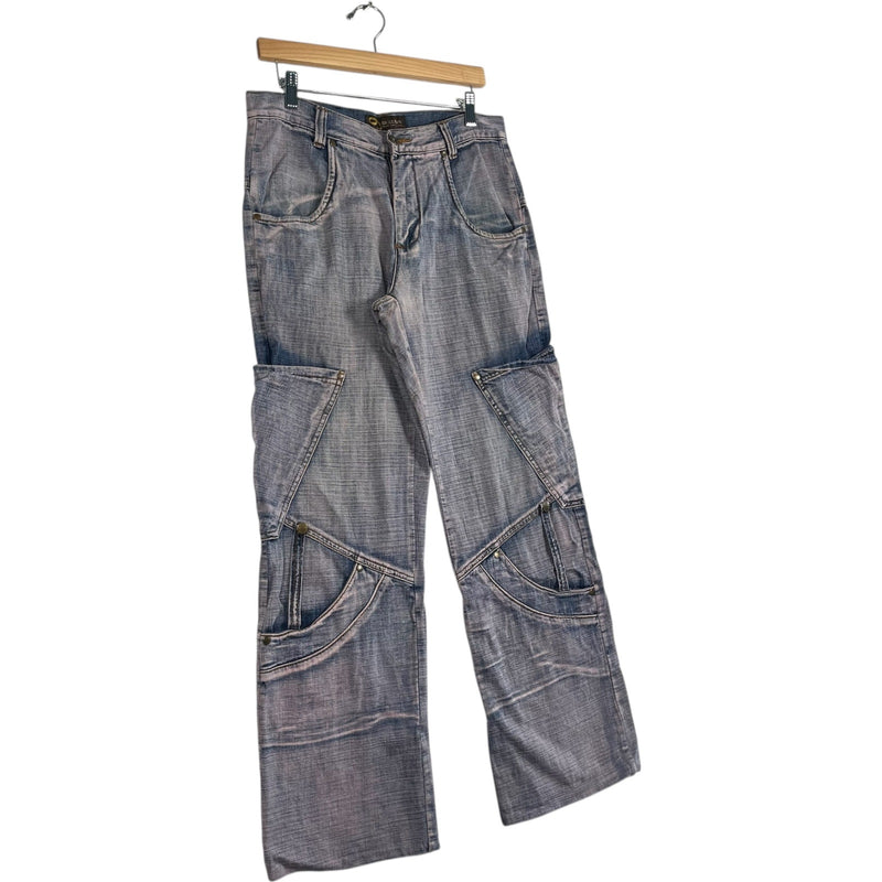 Vintage Skeleton Large Pockets Wide Leg Denim Jeans 34x29