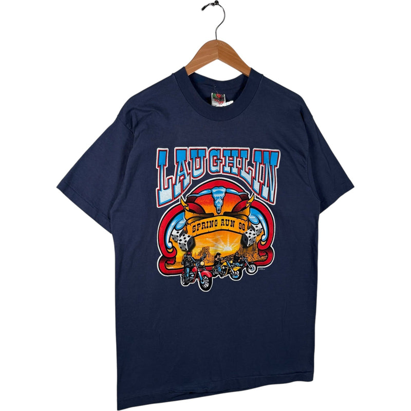 Vintage Laughlin Spring Run Bike Rally Double Sided Tee 90s