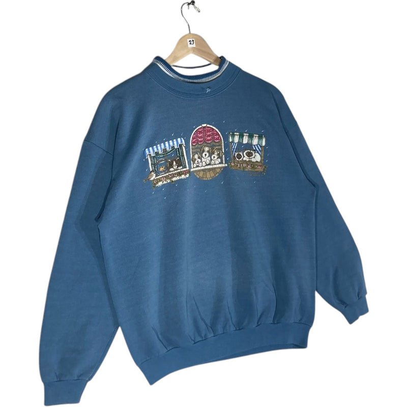 Vintage Puppies And Kittens On A Windowsill Crewneck