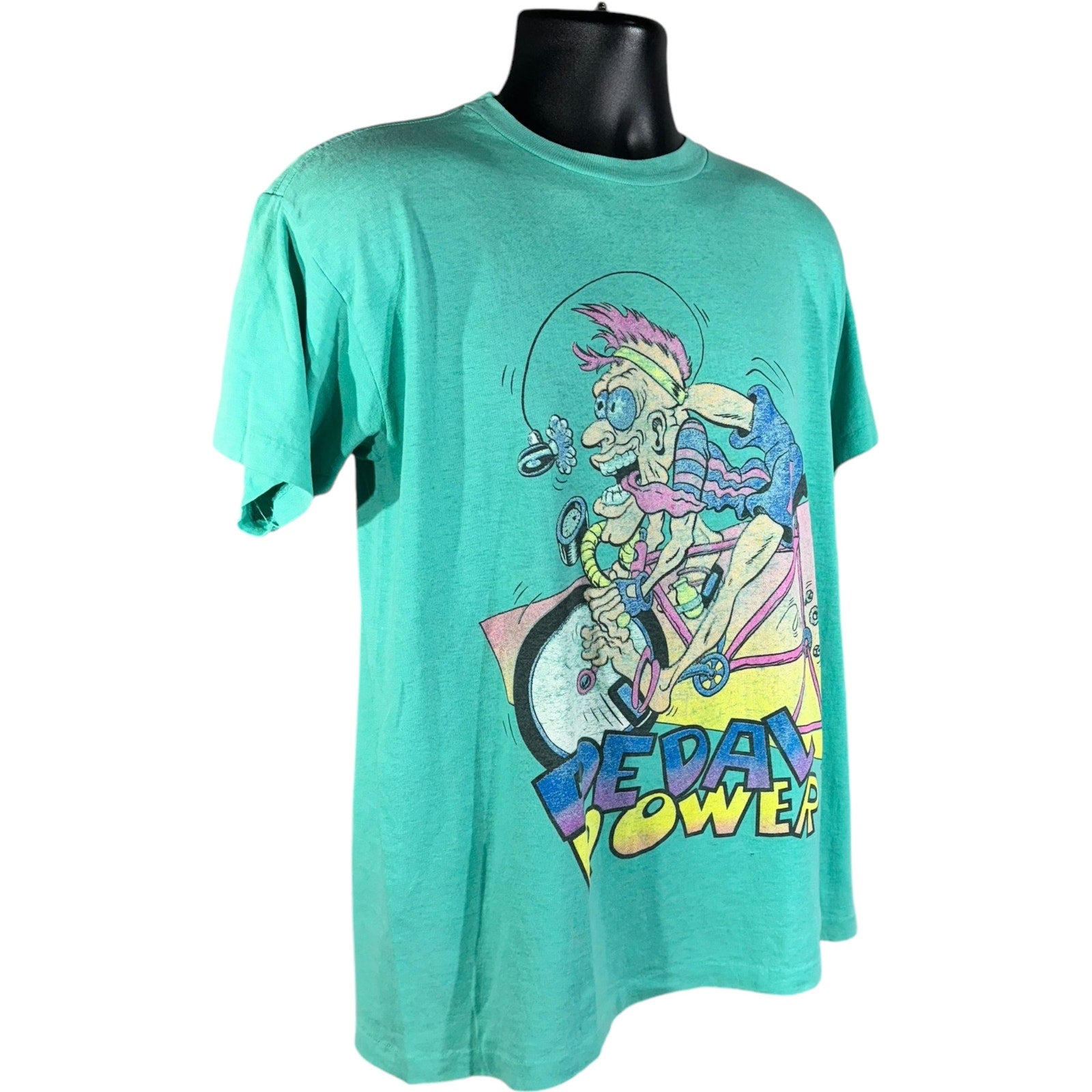 Vintage Cartoon Pedal Power Bicyclist Tee 90s