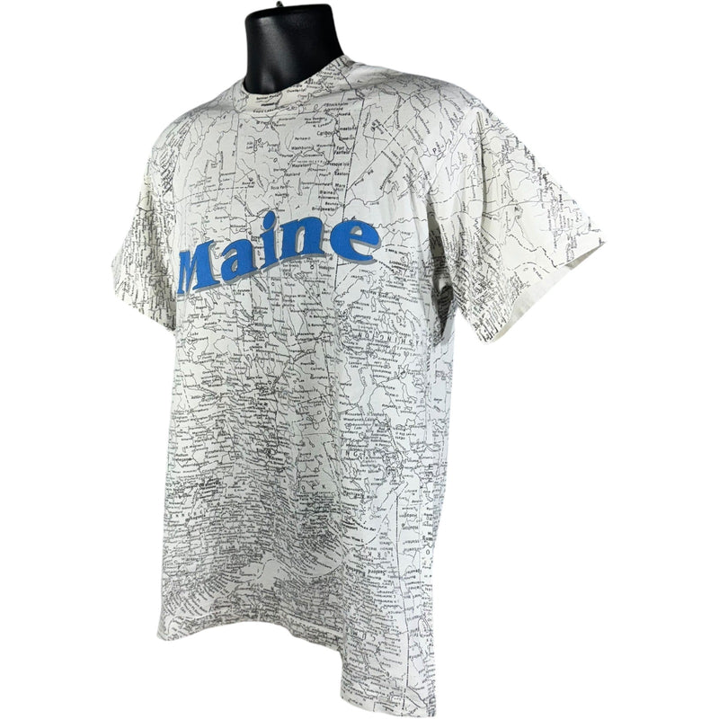 Vintage Maine State Map AOP Souvenir Tee 90s