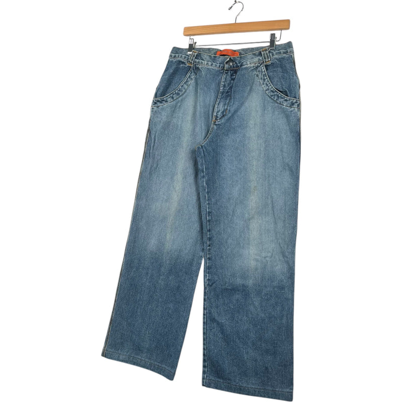 Vintage Lightning Bolt Wide Leg Denim Jeans 34