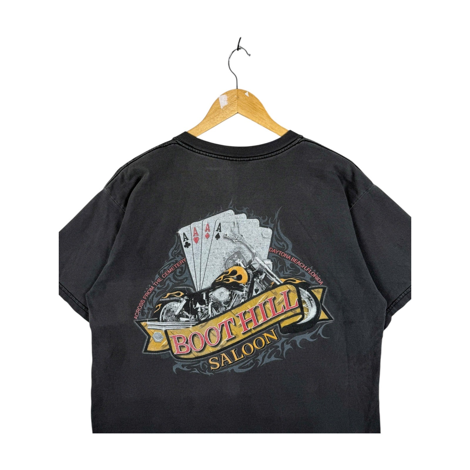 Vintage Boot Hill Saloon Daytona Beach Biker Pocket T-Shirt