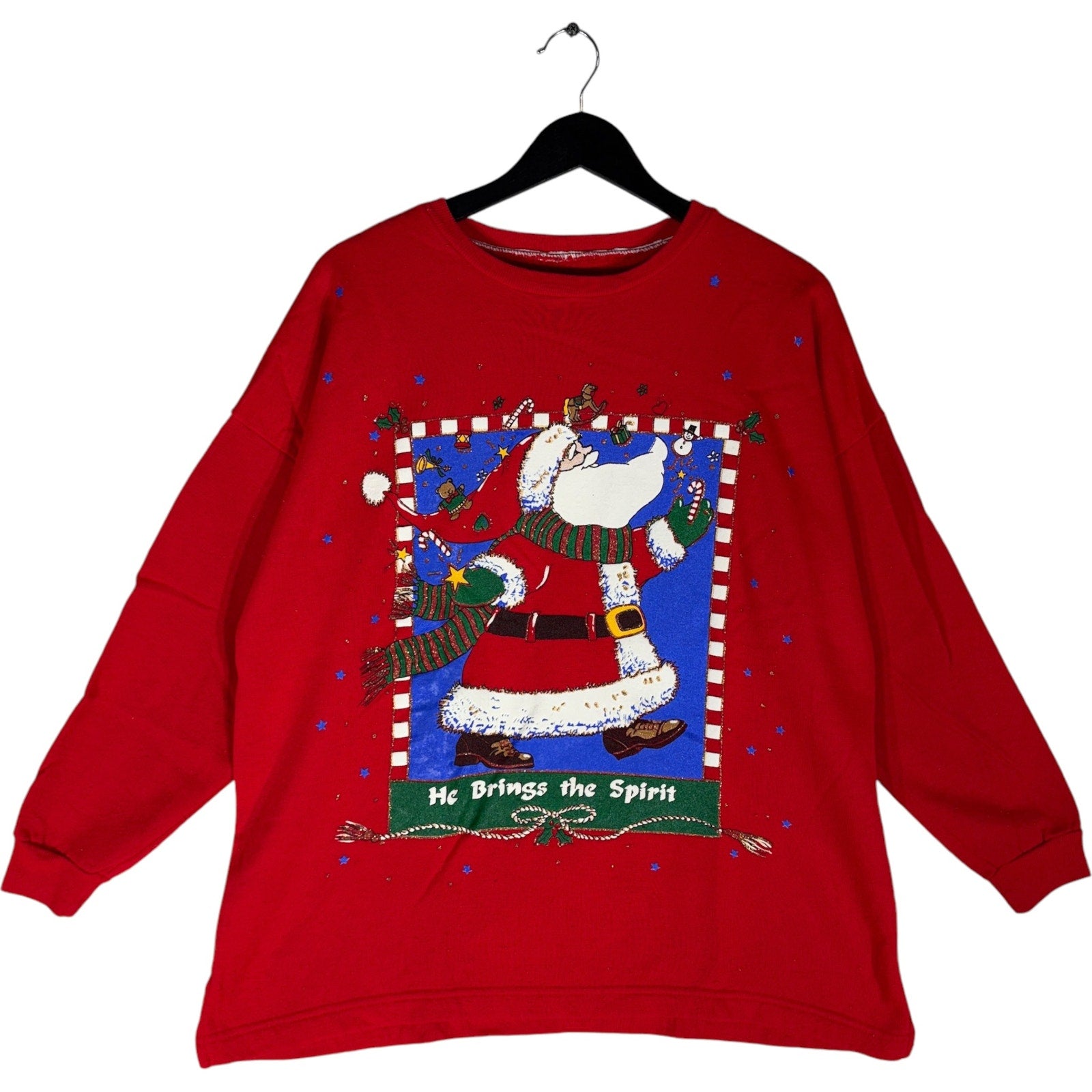 Vintage Christmas "He Brings The Spirit" Santa Crewneck