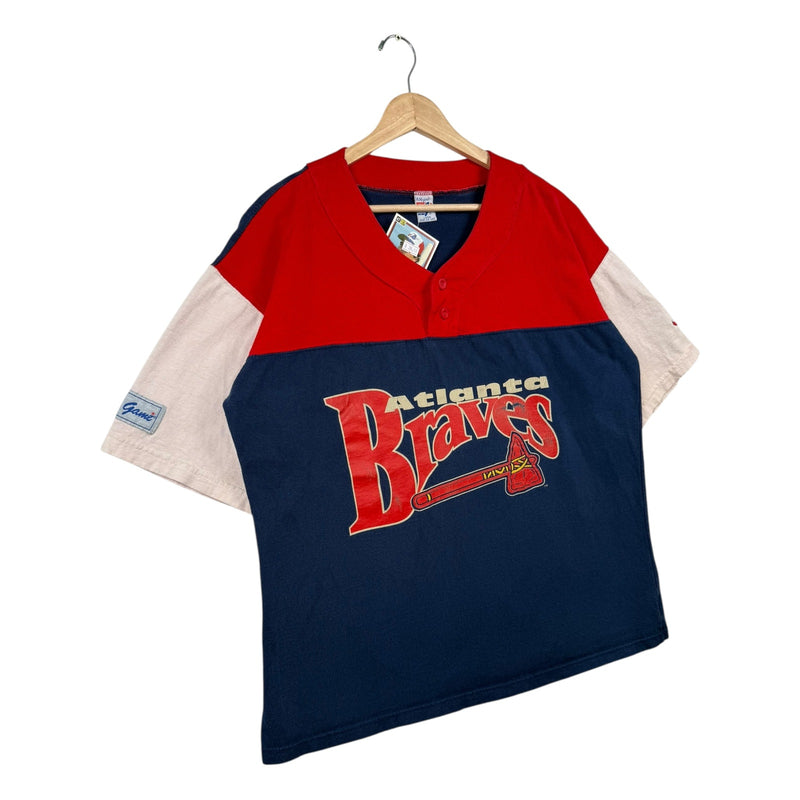 Vintage Atlanta Braves Colorblock MLB Henley T-Shirt