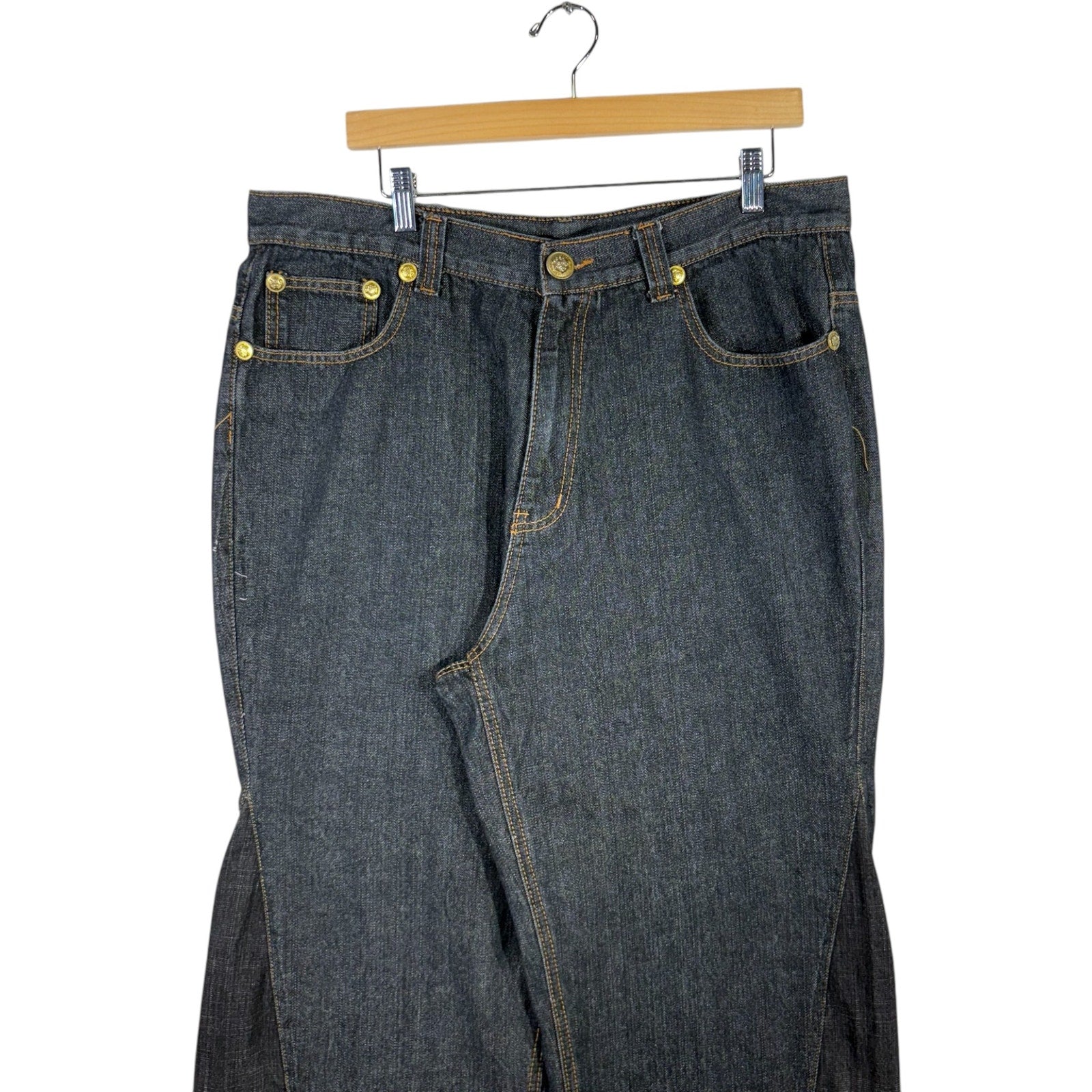 Vintage Cut & Sew Crown Holder Wide Leg Denim Jeans 38 x 31