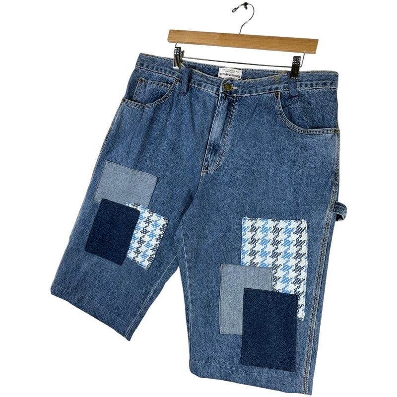 Vintage Tara By Motion Patchwork Denim Cut & Sew Carpenter Shorts 38