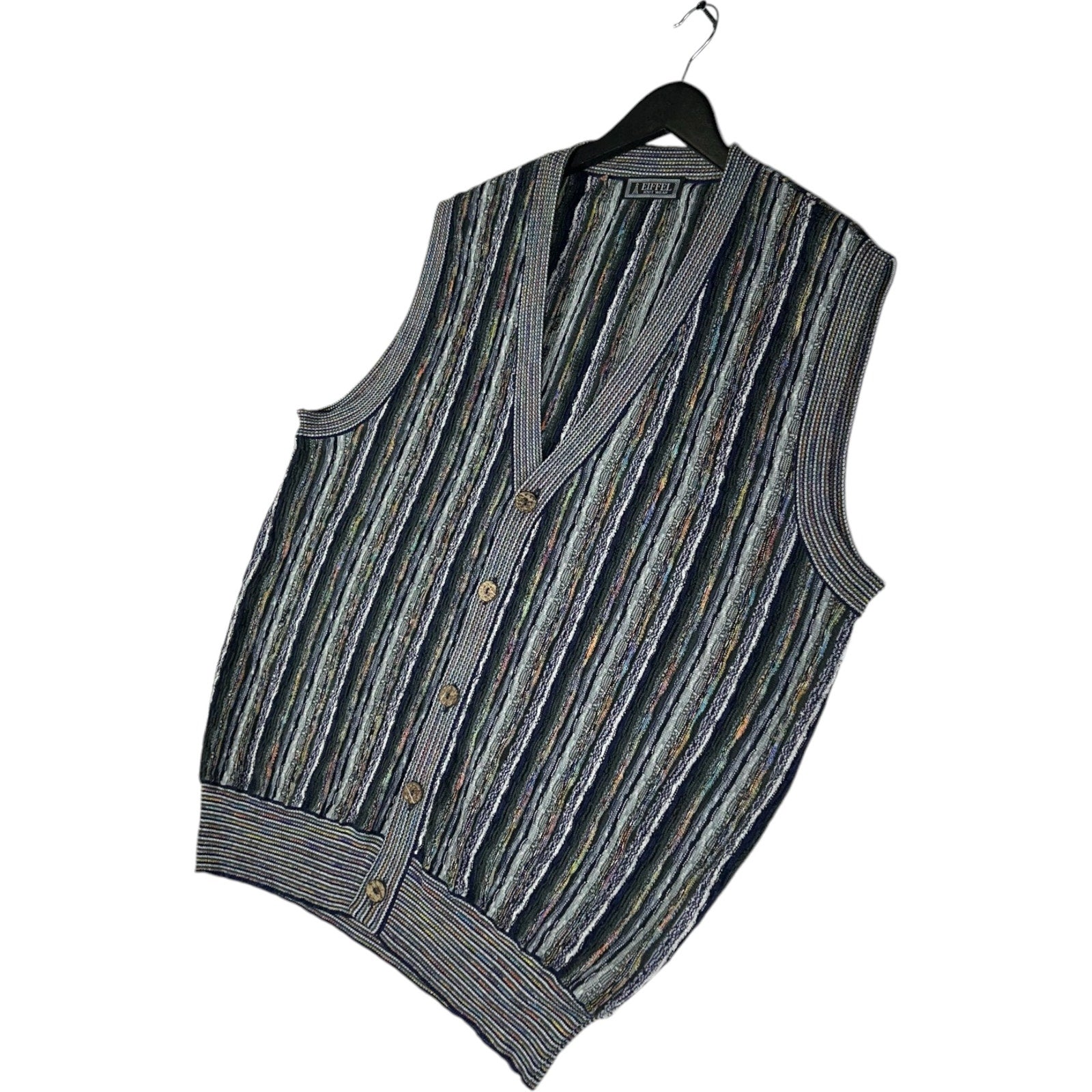 Vintage Striped 3D Knit Button Up Sweater Vest