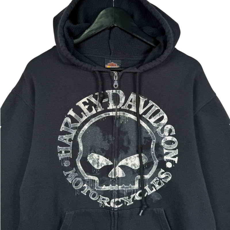 Vintage Harley Davidson Skull Graphic Zip Up Hoodie