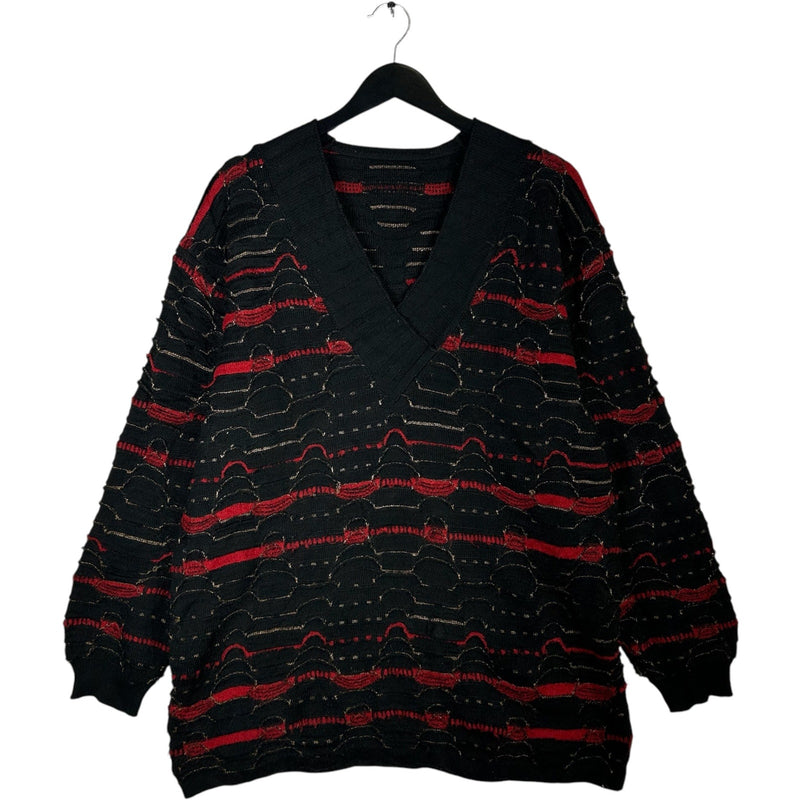 Vintage 3D Knit V-Neck Sweater 90s