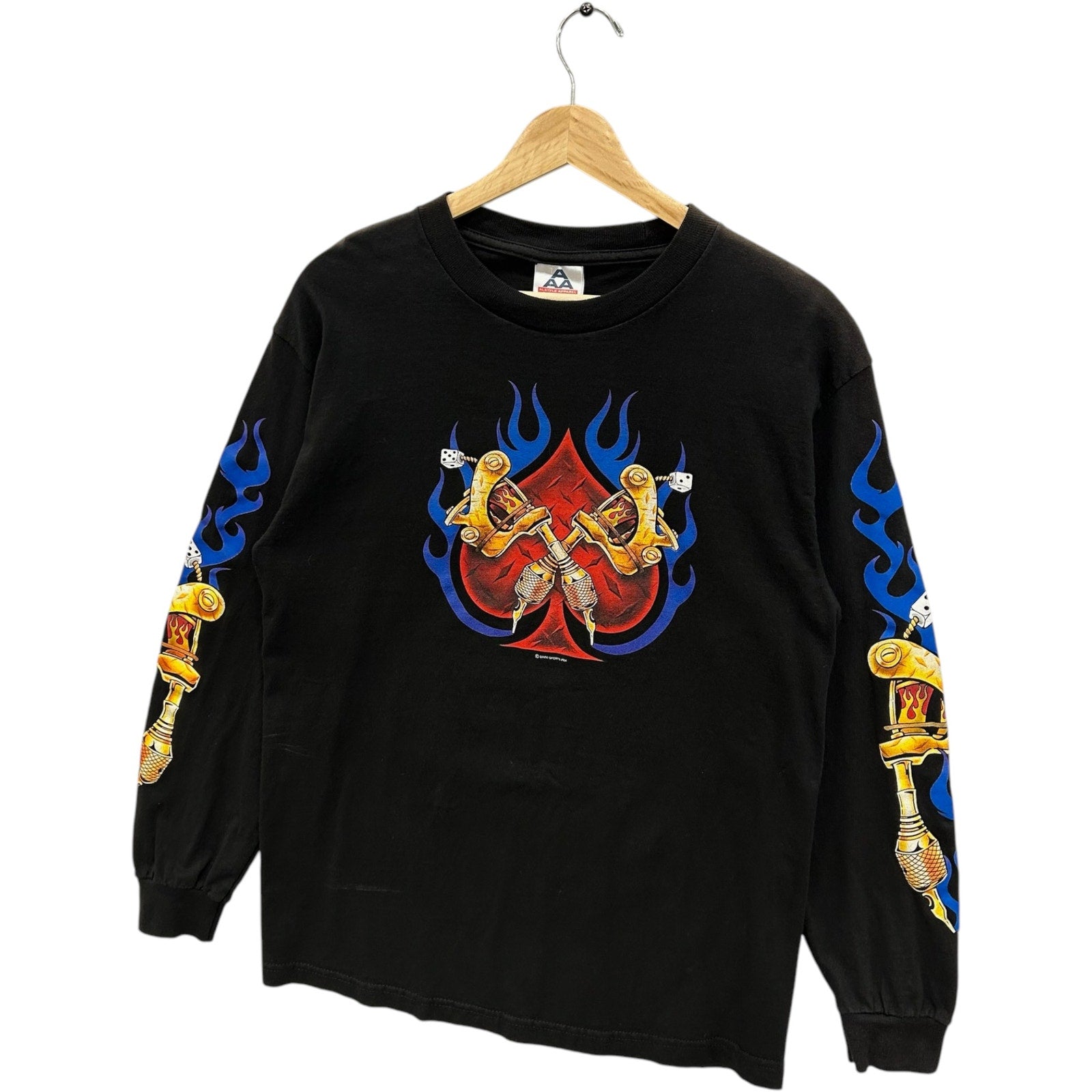 Vintage Y2K Tattoo Gun Heart Flaming Long Sleeve