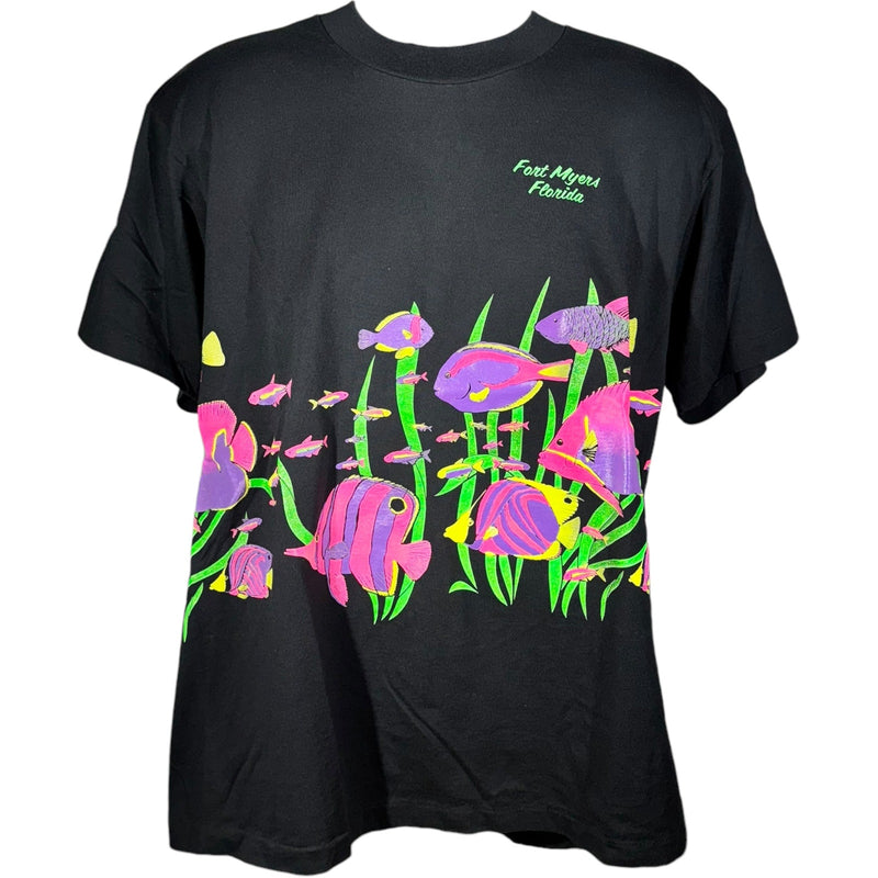 Vintage Neon Aquatic Fish Fort Myers Florida Souvenir Tee