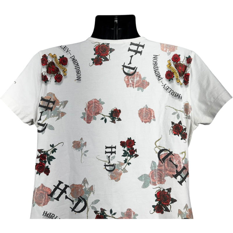 Vintage Women's Harley Davidson Roses AOP Tee