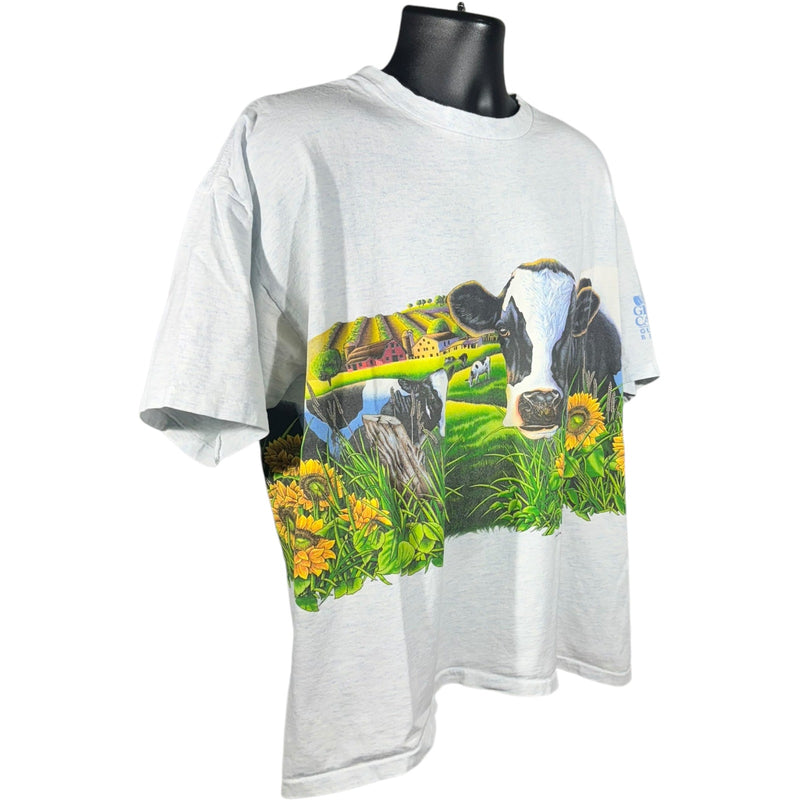 Vintage Country Farm Landscape Cow Wrap Around Nature Tee