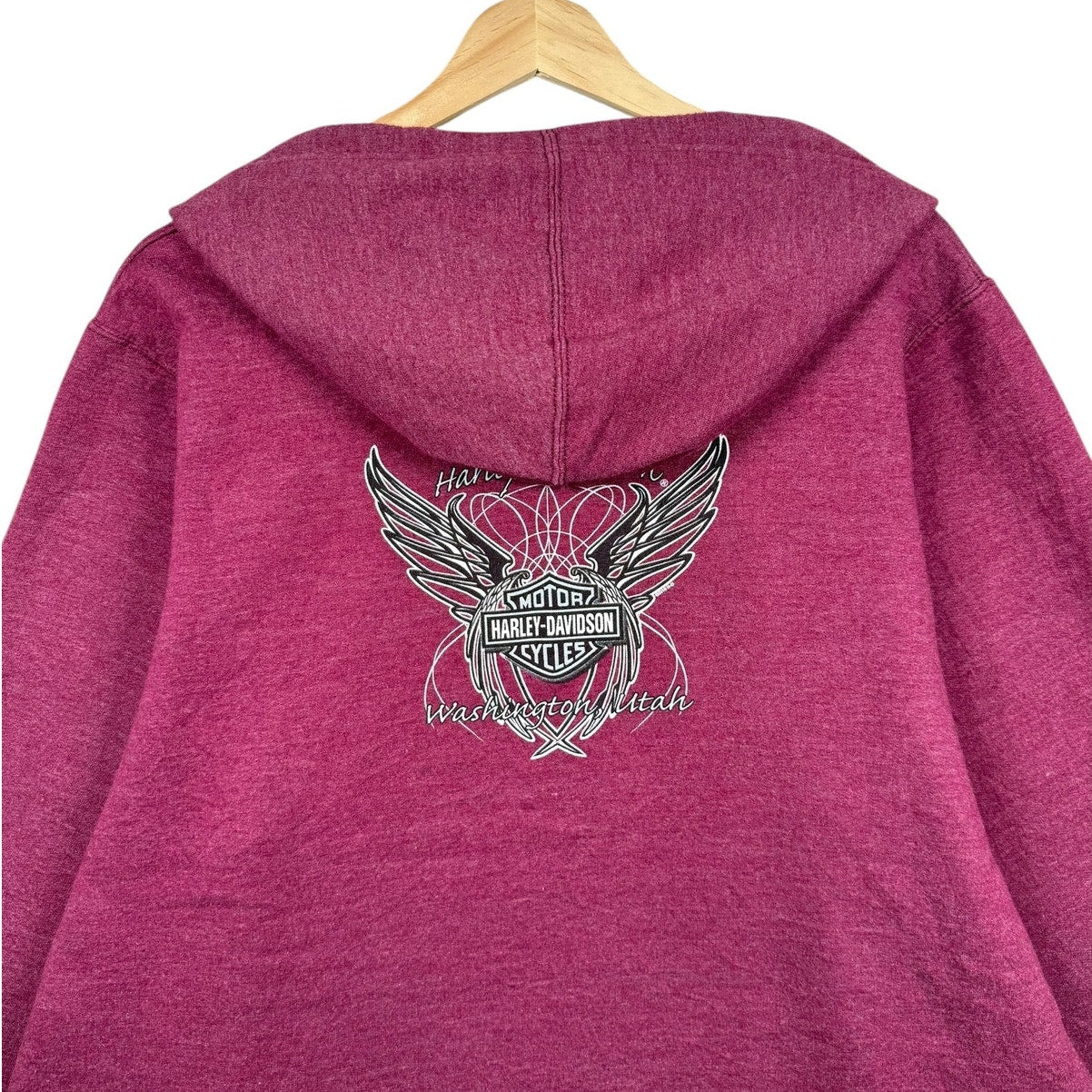 Vintage Harley Davidson Burgundy Winged Logo Hoodie