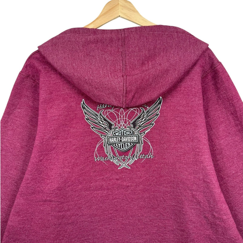 Vintage Harley Davidson Burgundy Winged Logo Hoodie