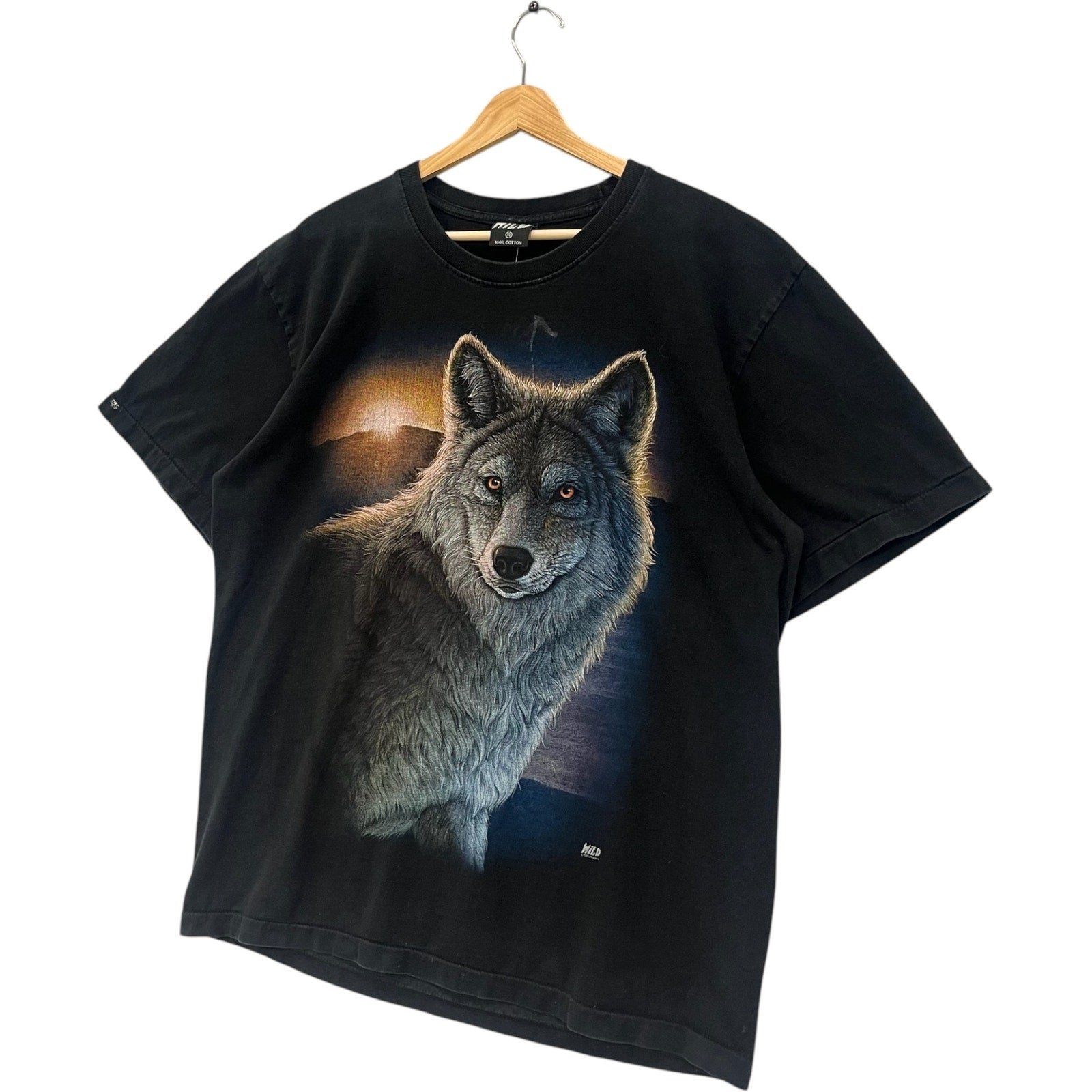 Vintage Illustrated Grey Wolf Double Sided Tee