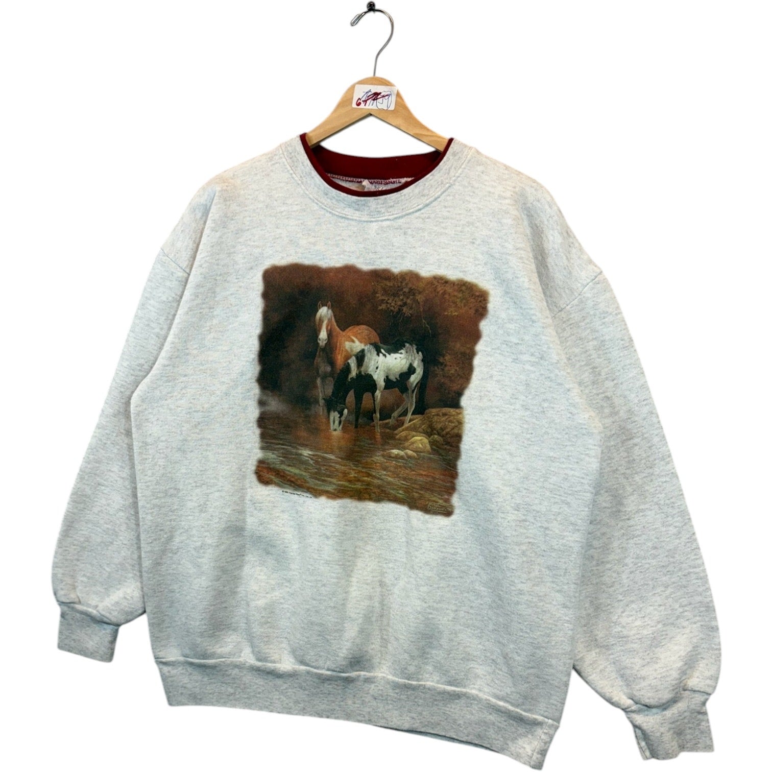 Vintage Horses Drinking Artwork Crewneck