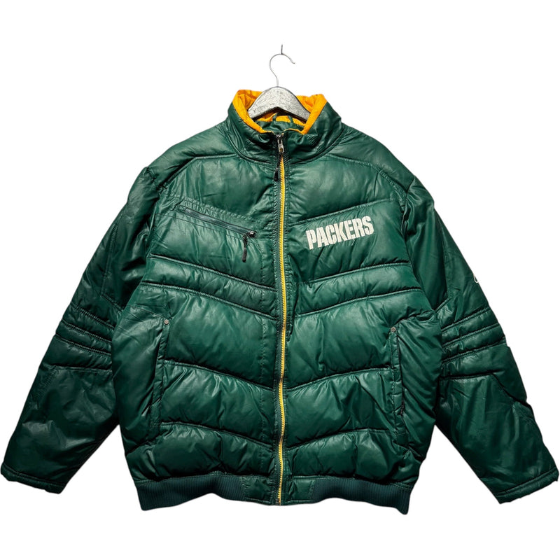 Vintage Reebok Green Bay Packers Spellout NFL Puffer Jacket