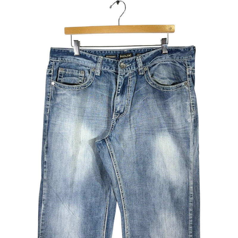 Y2K Helix Emboridered Wide Leg Denim Jeans 36x32