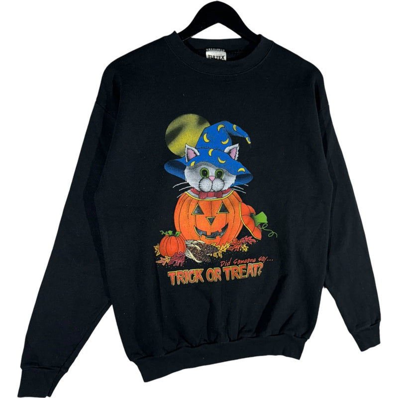 Vintage Cat In Pumpkin Halloween Crewneck