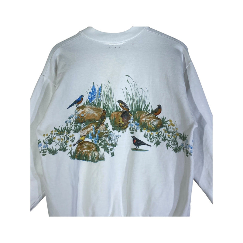 Vintage Birds In Nature Buttoned Collar Crewneck