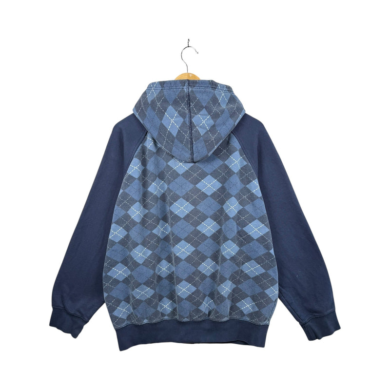 Vintage Argyle Cotton Blend Full Zip Hoodie