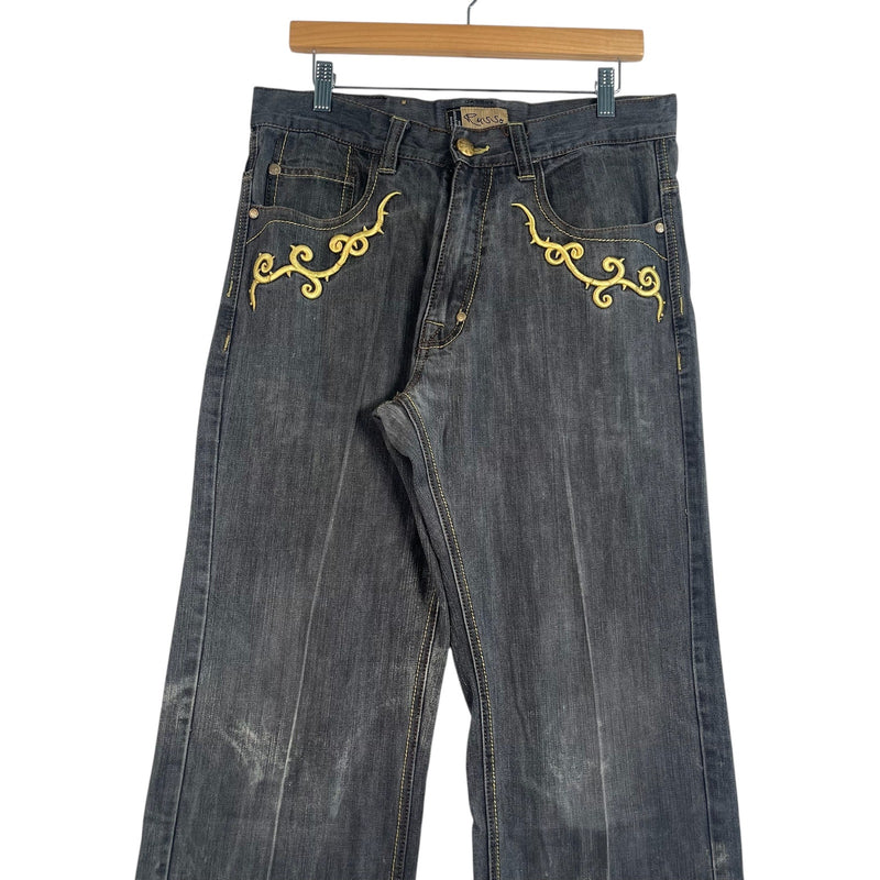 Vintage Russo Embroidered Fashion Wide Leg Denim Jeans 32x32