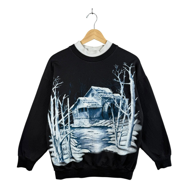 Vintage Winter Cabin Snow Graphic Crewneck