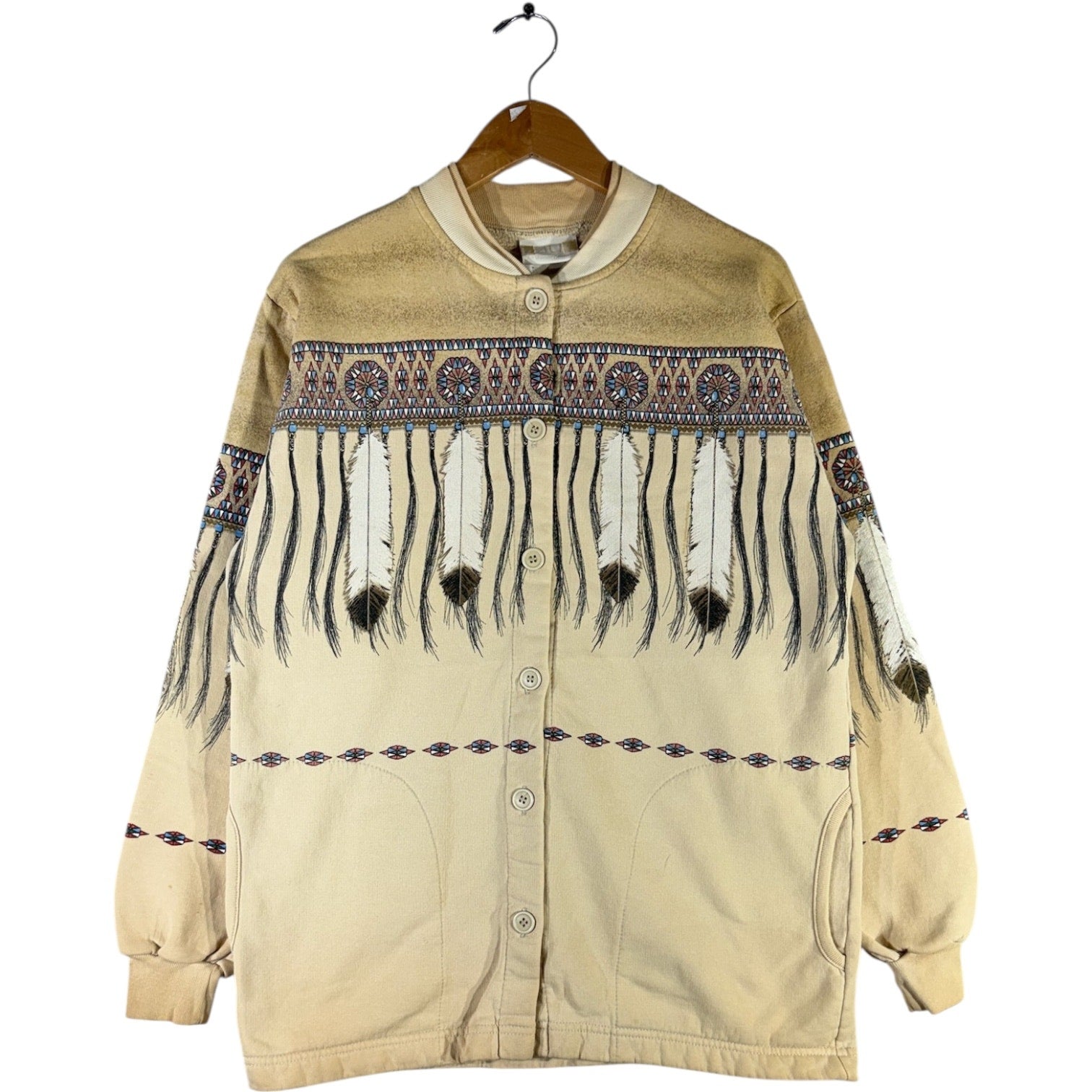 Vintage Native American Feather Pattern Button Up Jacket