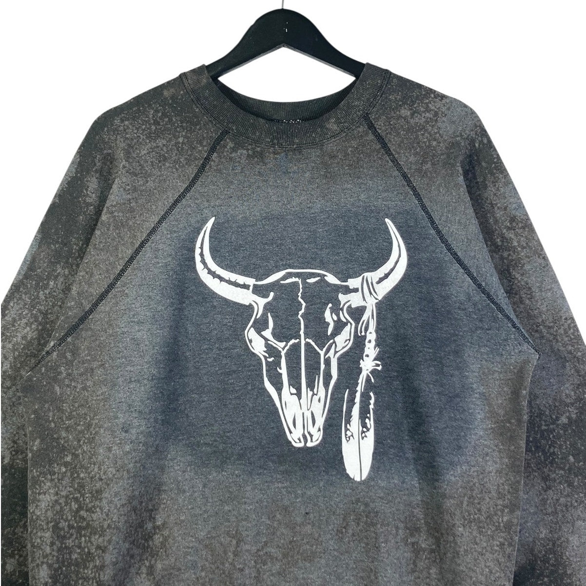 Vintage Western Bull Skull Feather Graphic Crewneck
