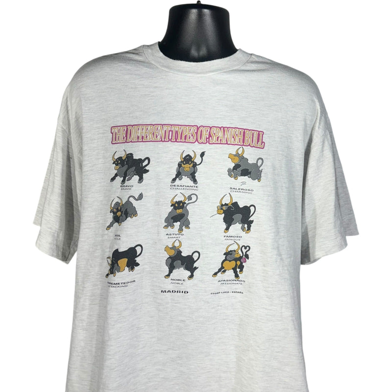 Vintage "Types Of Spanish Bull" Humor Tee 90s