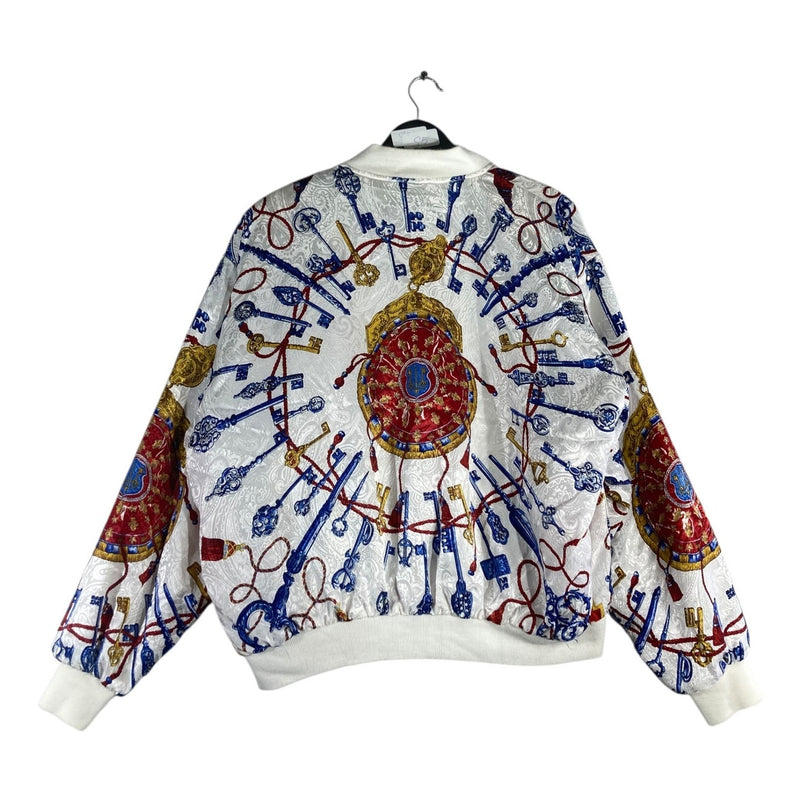 Vintage Casual Corner Baroque Keys Full Zip Bomber Light Jacket