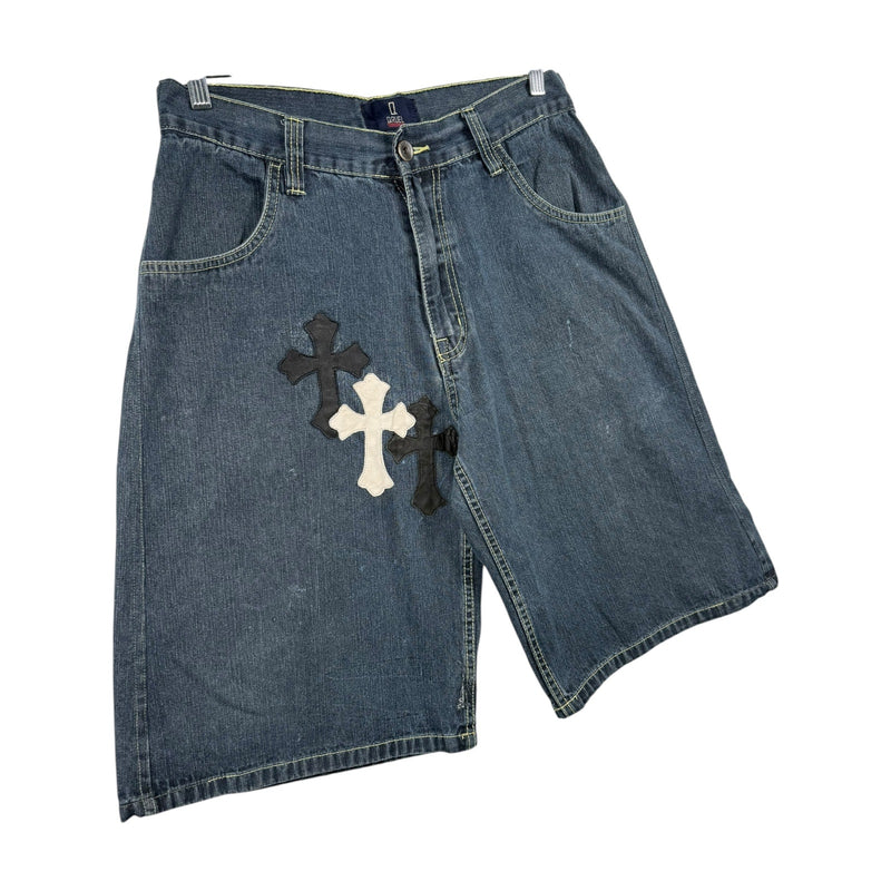 Vintage Qruel Cross Patch Denim Shorts 38