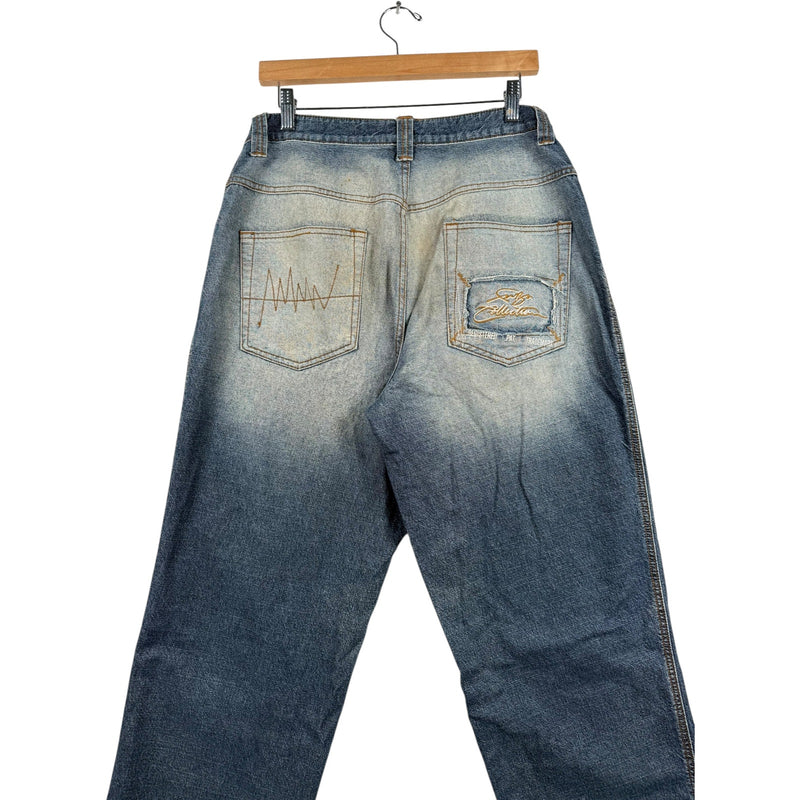 Vintage Fubu Faded Wide Leg Denim Jeans 32x34