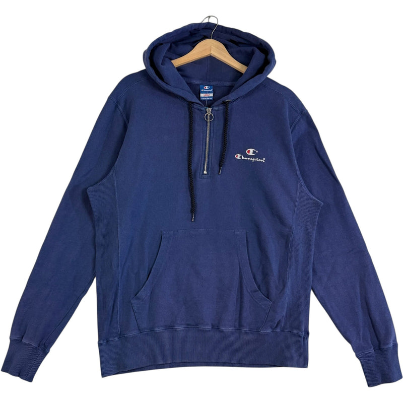 Vintage Champion Mini Spellout Logo 1/4 Zip Pullover Hoodie