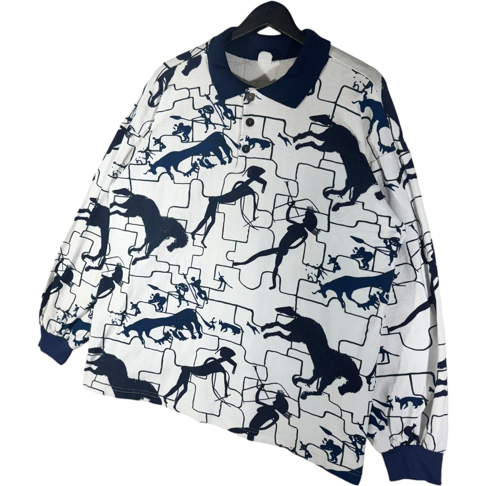 Vintage Puzzle Animals Silhouette AOP Long Sleeve Polo