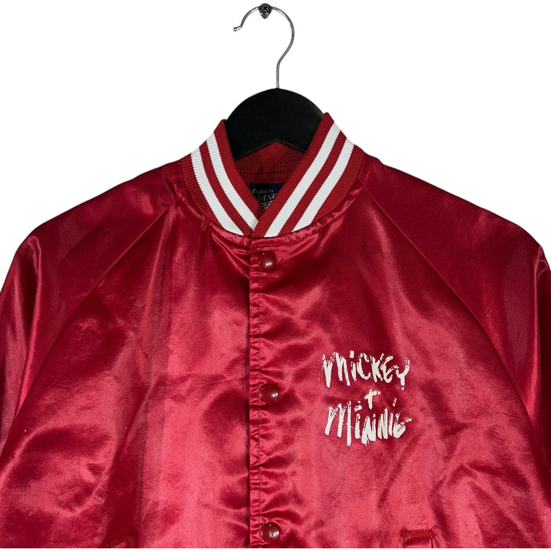 Vintage Disney "Mickey + Minnie" Satin Bomber Jacket 90s