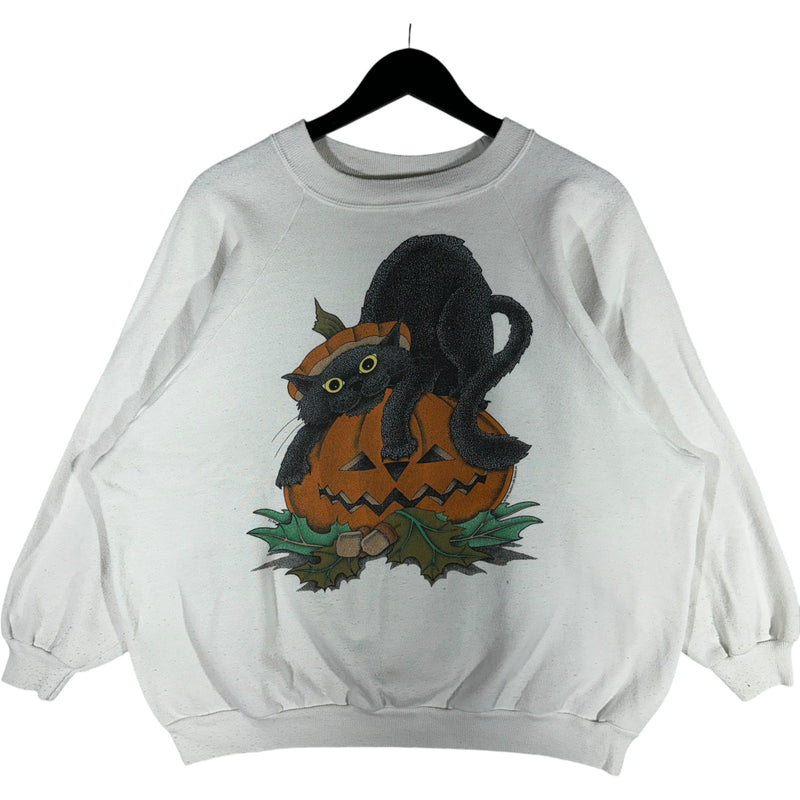 Vintage Women's Cat In Pumpkin Halloween Crewneck