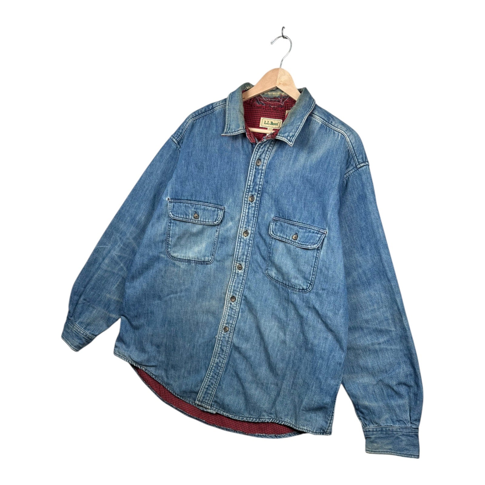 Vintage L.L. Bean Flannel Lined Denim Long Sleeve Button Up
